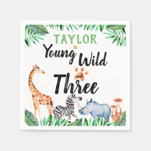 Guardanapo De Papel De três safaris do animal aniversário de 3 anos