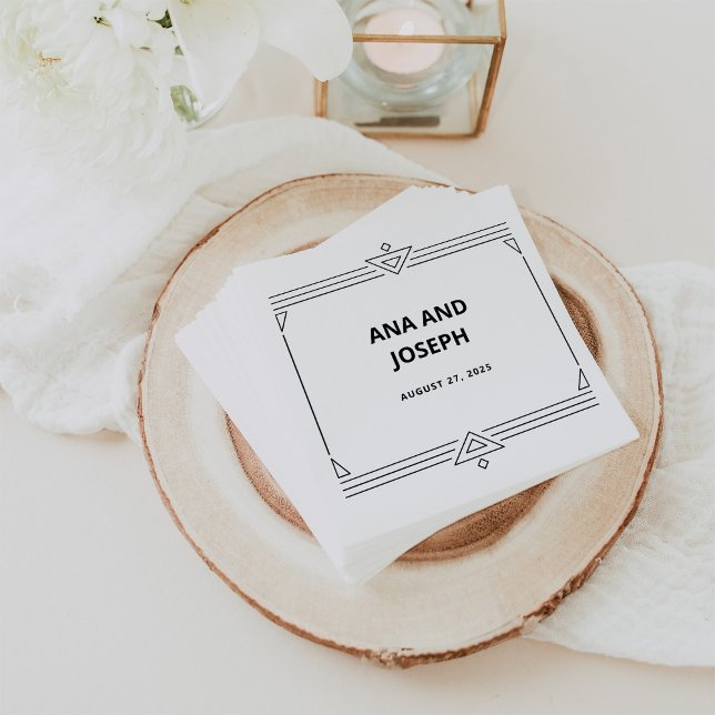 Guardanapo De Papel Deco Moderno | Casamento negro e branco legante (Elegant, art deco style wedding napkins in black and white)