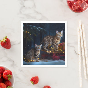 Guardanapo De Papel Decoração de Natal Bengal Cat Snowy Sleigh Ride