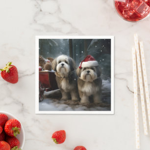 Guardanapo De Papel Decoração de Natal com Trenó de Malti na Neve