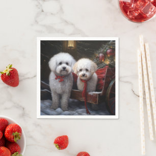Guardanapo De Papel Decoração de Natal com Trenó de Neve Bichon Frise