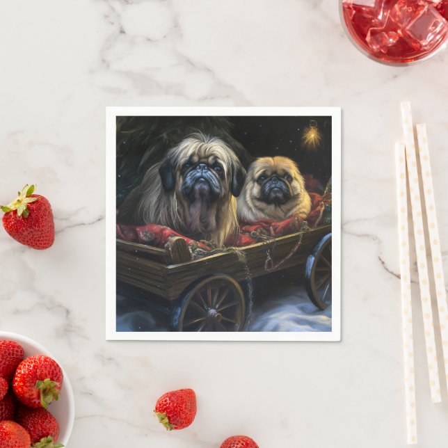 Guardanapo De Papel Decoração de Natal de Pekingese Snowy Sleigh (Insitu)