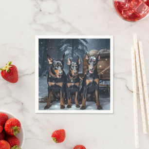 Guardanapo De Papel Decoração de Natal do Doberman Snowy Sleigh