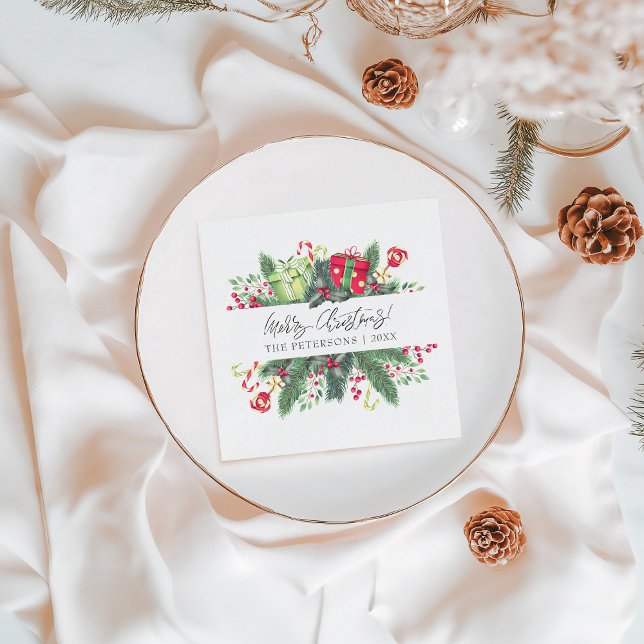 Guardanapo De Papel Decoração de Natal Festivo Personalizado (Personalized Festive Merry Christmas Decorative Napkins)