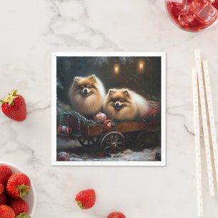 Guardanapo De Papel Decoração de Natal Pomeraniana Snowy Sleigh