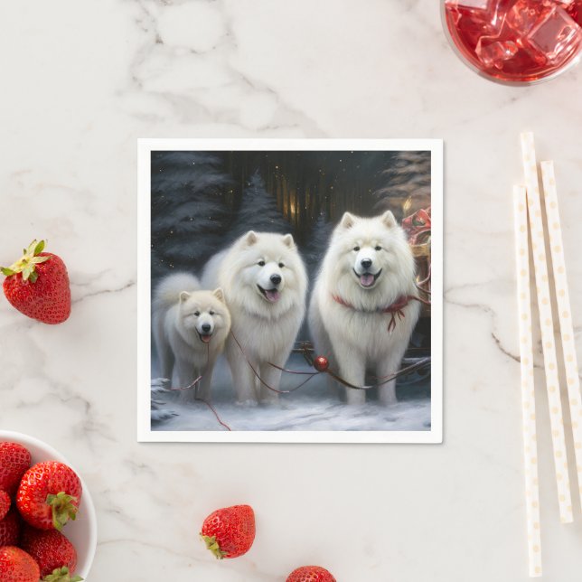 Guardanapo De Papel Decoração de Natal Trenó de Neve Samoyed (Insitu)