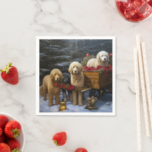 Guardanapo De Papel Decoração de Natal Trenó Nevado Goldendoodle