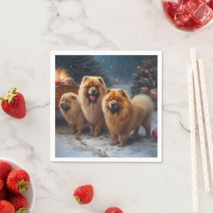 Guardanapo De Papel Decoração de Natal Trinego de Chow Chow Nevado