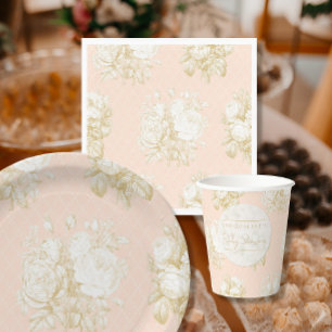 Guardanapo De Papel Decoração do Chá Dourado Rosa-Rosa-Floral Elegante