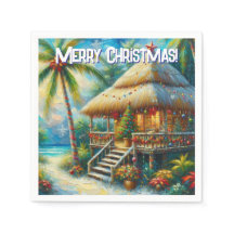 Decoupage de Árvore de Palma de Natal Tropical Hut
