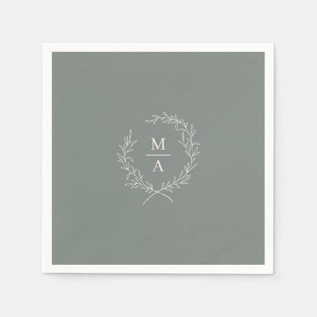 Guardanapo De Papel Deep Sage Simple Elegante Laurel Wreath Monograma (Frente)
