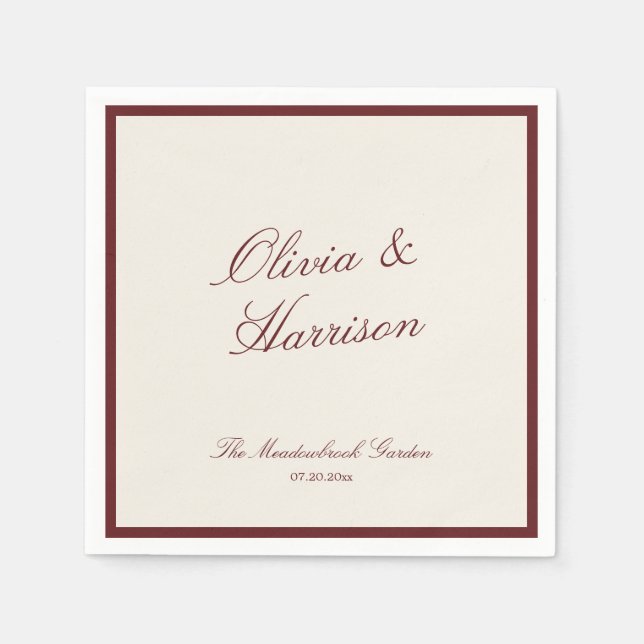 Guardanapo De Papel Deep Wine Classic Calligraphy Old Money Wedding (Frente)