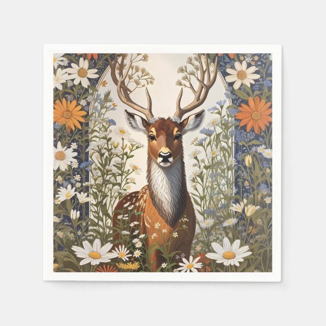 Guardanapo De Papel Deer Amid Daisy Flowers (Frente)