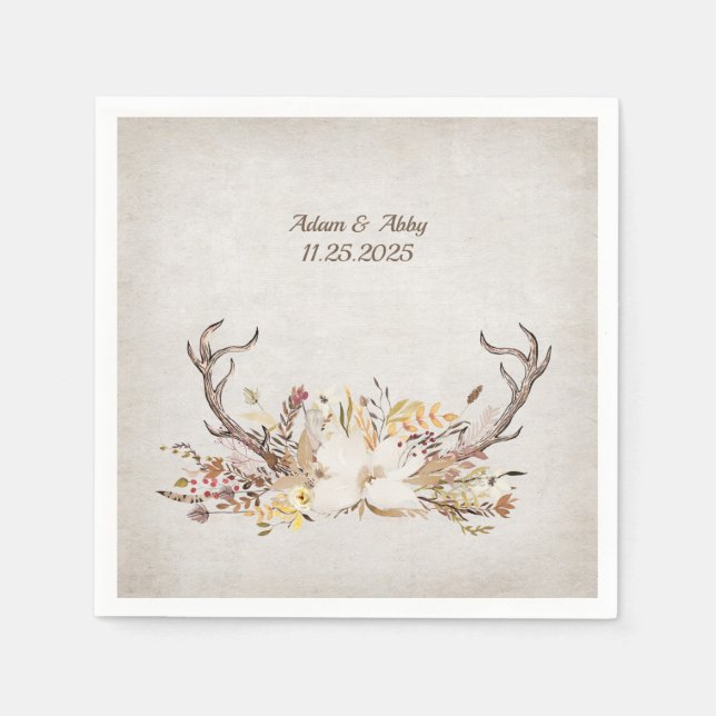 Guardanapo De Papel Deer Antler com buquê de flores (Frente)