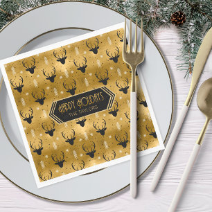 Guardanapo De Papel Deer Antlers Arrows Padrão de Natal Dourado ID861