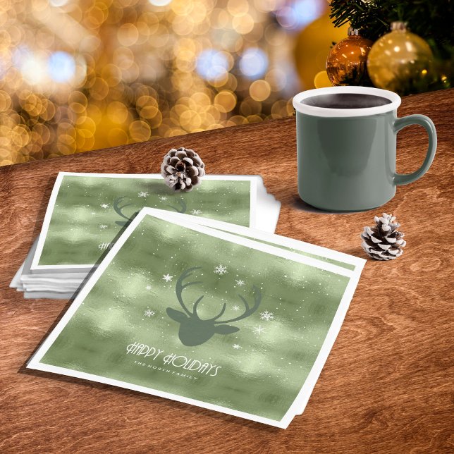 Guardanapo De Papel Deer Antlers Silhouette & Snowflakes Green ID861 (Criador carregado)