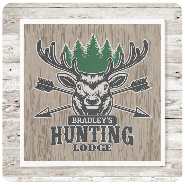 Guardanapo De Papel Deer Elk Hunter ADD NAME Arco Hunting Lodge Cabin (Criador carregado)