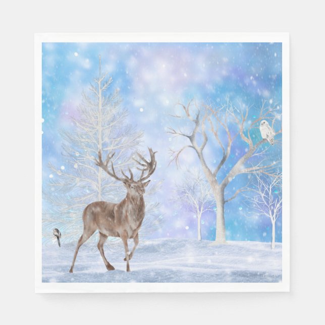 Guardanapo De Papel Deer In Winter Woods (Frente)