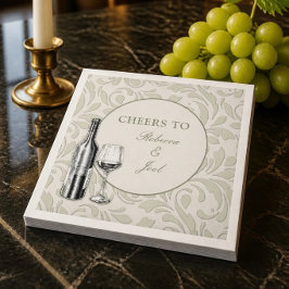 Guardanapo De Papel Degustação de Vinho Elegante Casamento Sage Verde