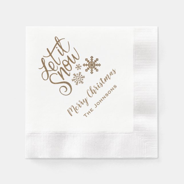 Guardanapo De Papel Deixem-na Neve Personalizar o Natal Napkins Dourad (Frente)