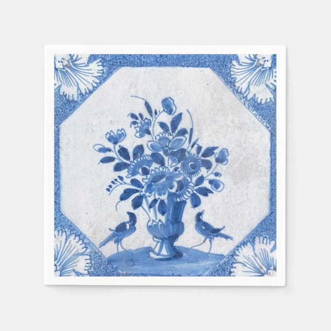 Guardanapo De Papel Delft Blue Birds floral Country Toile (Frente)