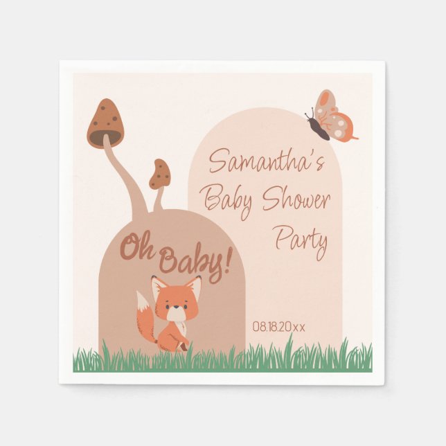 Guardanapo De Papel Delicar Chá de fraldas Fox do Tema da Floresta (Frente)