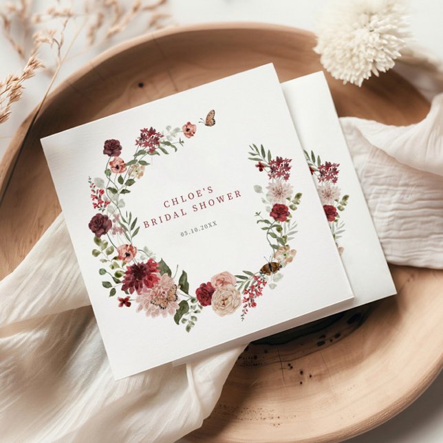 Guardanapo De Papel Delicar Chá de panela Floral de Fall Burgundy (Criador carregado)