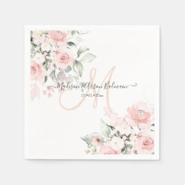 Guardanapo De Papel Delicar Cor Floral do Monograma de Blush Bloush