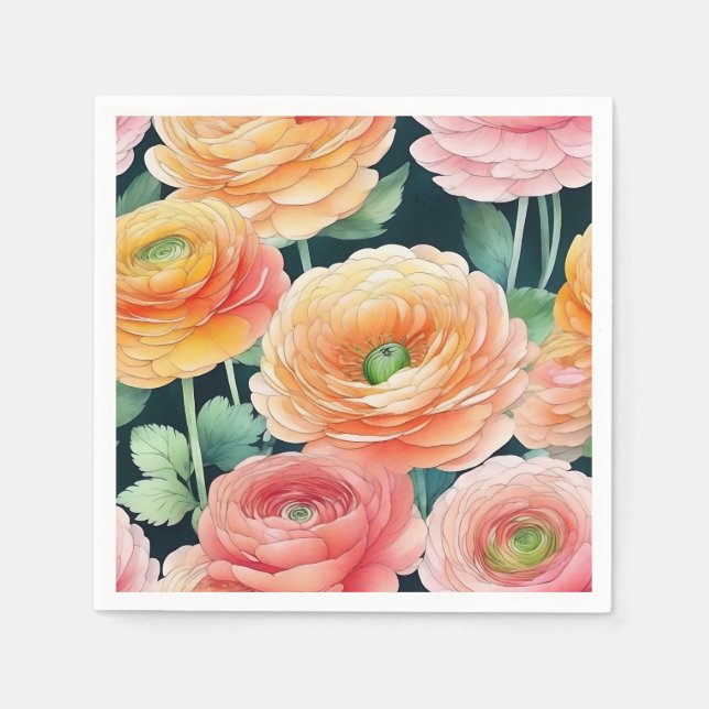 Guardanapo De Papel Delicar Flores Ranunculus Aquarela (Frente)