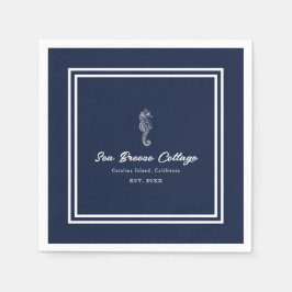 Guardanapo De Papel Delícia Náutica: Cavalo-marinho azul e branco