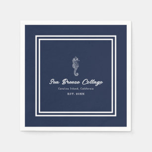 Guardanapo De Papel Delícia Náutica: Cavalo-marinho azul e branco