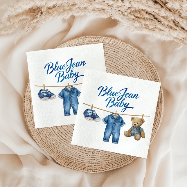 Guardanapo De Papel Denim Bear Clothesline Boy Blue Jean Chá de fralda (Criador carregado)