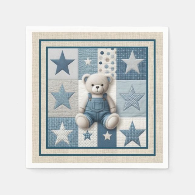 Guardanapo De Papel Denim Patchwork Bear Napkins (Frente)