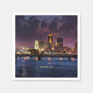 Guardanapo De Papel Des Moines, fotografia da cidade de Iowa,