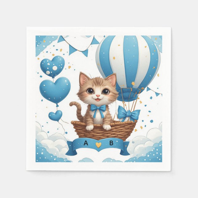 Guardanapo De Papel Desejos de Chás de Bebê do Gatinho Azul 🐱 (Frente)