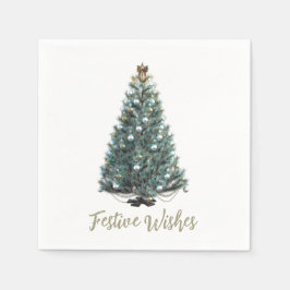 Guardanapo De Papel Desejos Festivos. Desenho de árvore de Natal