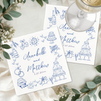 Desenho à Mão Azul Casamento Caprichoso