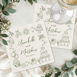 Guardanapo De Papel Desenho à Mão Verde Casamento Retro