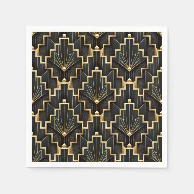Guardanapo De Papel Desenho Art Déco Preto e Dourado (Frente)