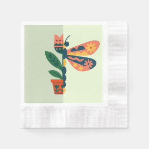 Guardanapo De Papel Desenho caprichoso de libélula floral