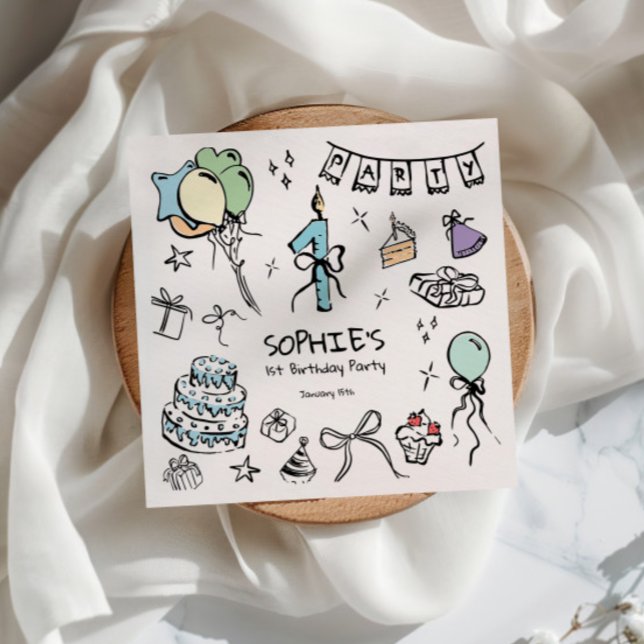 Guardanapo De Papel Desenho da mão do primeiro aniversario (Criador carregado)