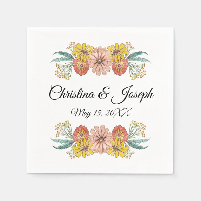 Guardanapo De Papel Desenho de Arte Zínia - Coroa de Texto Personaliza (Frente)