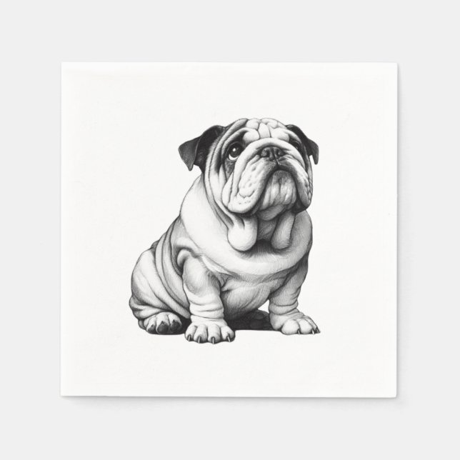 Guardanapo De Papel Desenho de buldogue preto e branco adorável (Frente)