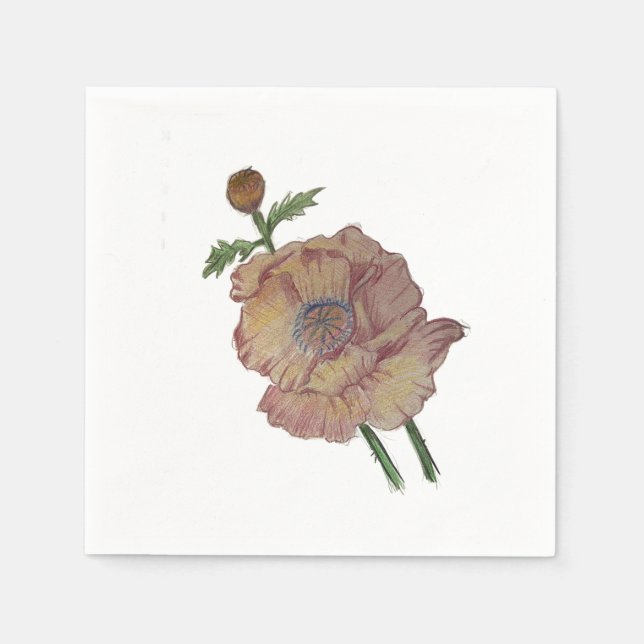 Guardanapo de Papel Desenho de Flor a Lápis e Aqua (Frente)