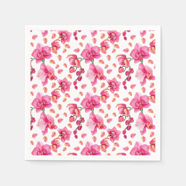 Guardanapo De Papel Desenho de Orquídeas em Aquarela 2 (Frente)