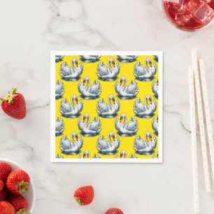 Guardanapo De Papel Desenho de padrão de aves cisne em amarelo