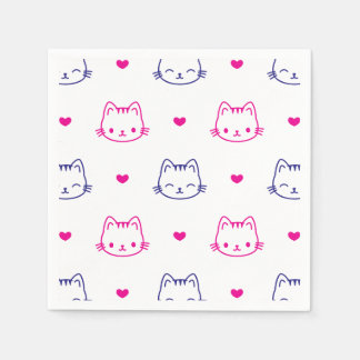 Guardanapo De Papel Desenho de Padrão de Rosto de Gato Fofo e Corações