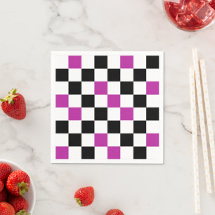 Guardanapo De Papel Desenho de padrão xadrez roxo preto e branco