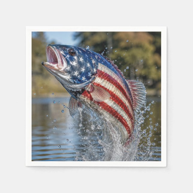 Guardanapo De Papel Desenho de Peixe com Bandeira Americana (Frente)