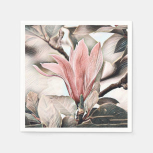 Guardanapo De Papel Desenho de um ramo de magnólia cor-de-rosa Papel 